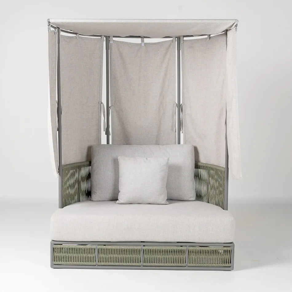 Sofă de grădină din lemn de tec, aluminiu, ROPE+ Frânghie cu perne - Arcangelo Viadurini