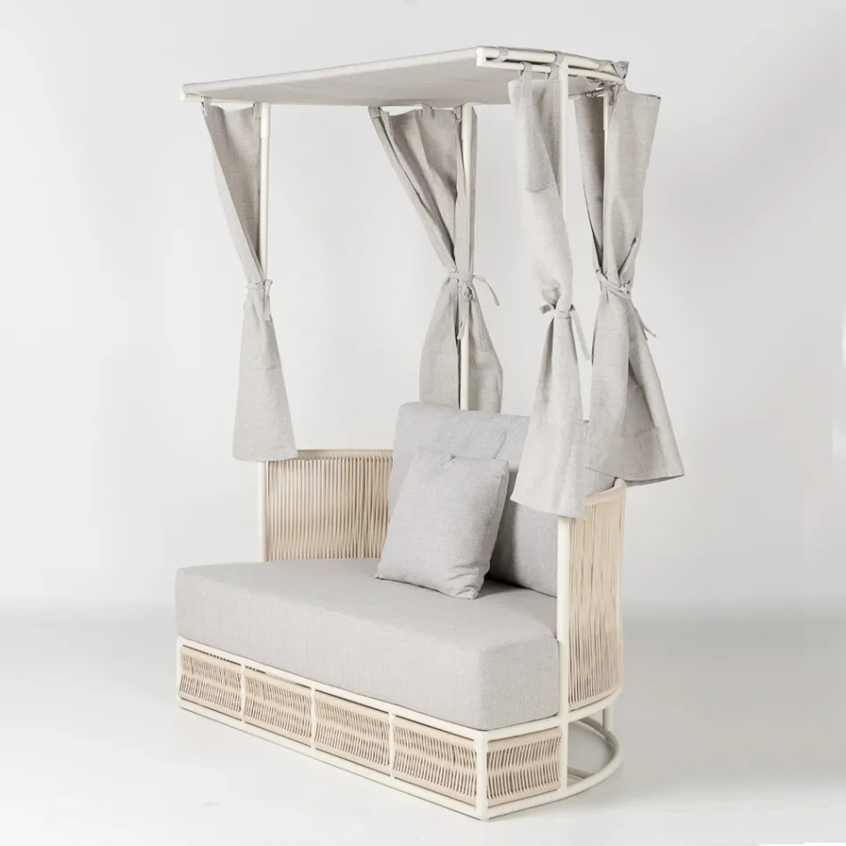 Sofă de grădină din lemn de tec, aluminiu, ROPE+ Frânghie cu perne - Arcangelo Viadurini