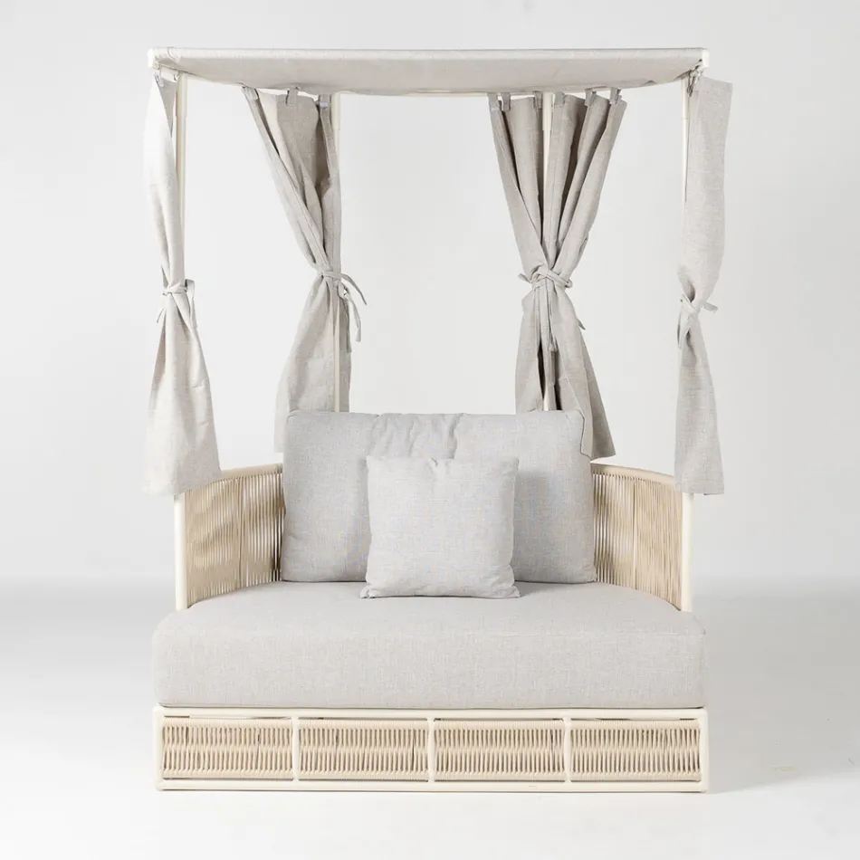 Sofă de grădină din lemn de tec, aluminiu, ROPE+ Frânghie cu perne - Arcangelo Viadurini