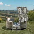 Sofă de grădină din lemn de tec, aluminiu, ROPE+ Frânghie cu perne - Arcangelo Viadurini