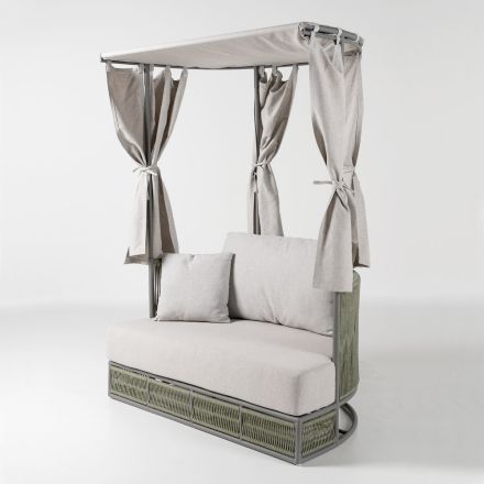 Sofă de grădină din lemn de tec, aluminiu, ROPE+ Frânghie cu perne - Arcangelo Viadurini