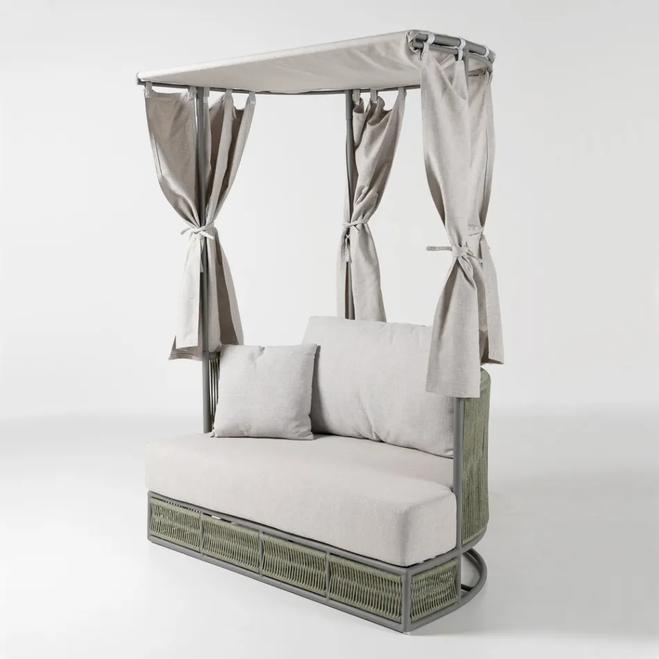 Sofă de grădină din lemn de tec, aluminiu, ROPE+ Frânghie cu perne - Arcangelo Viadurini