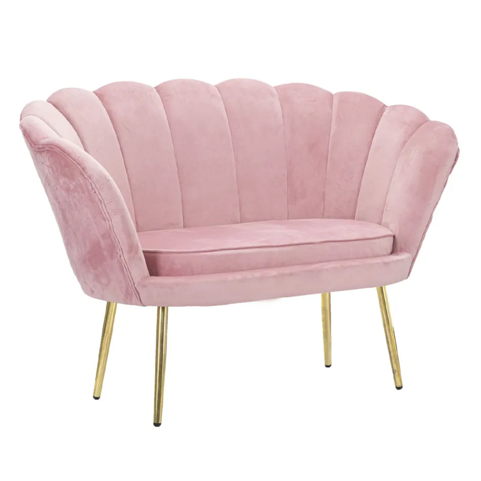 Canapea moderna cu 2 locuri din catifea cu picioare de fier auriu - Annina Viadurini