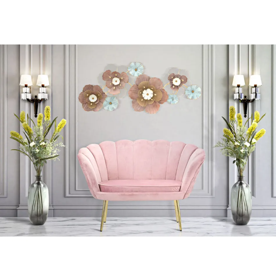 Canapea moderna cu 2 locuri din catifea cu picioare de fier auriu - Annina Viadurini