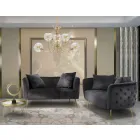 Canapea cu două locuri din catifea de designer, structură din lemn și fier - Renita Viadurini