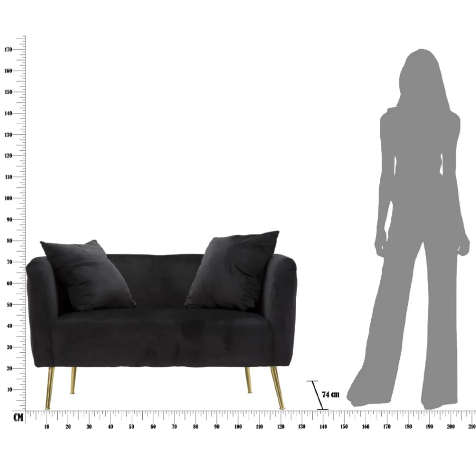 Canapea cu două locuri din catifea de designer, structură din lemn și fier - Renita Viadurini