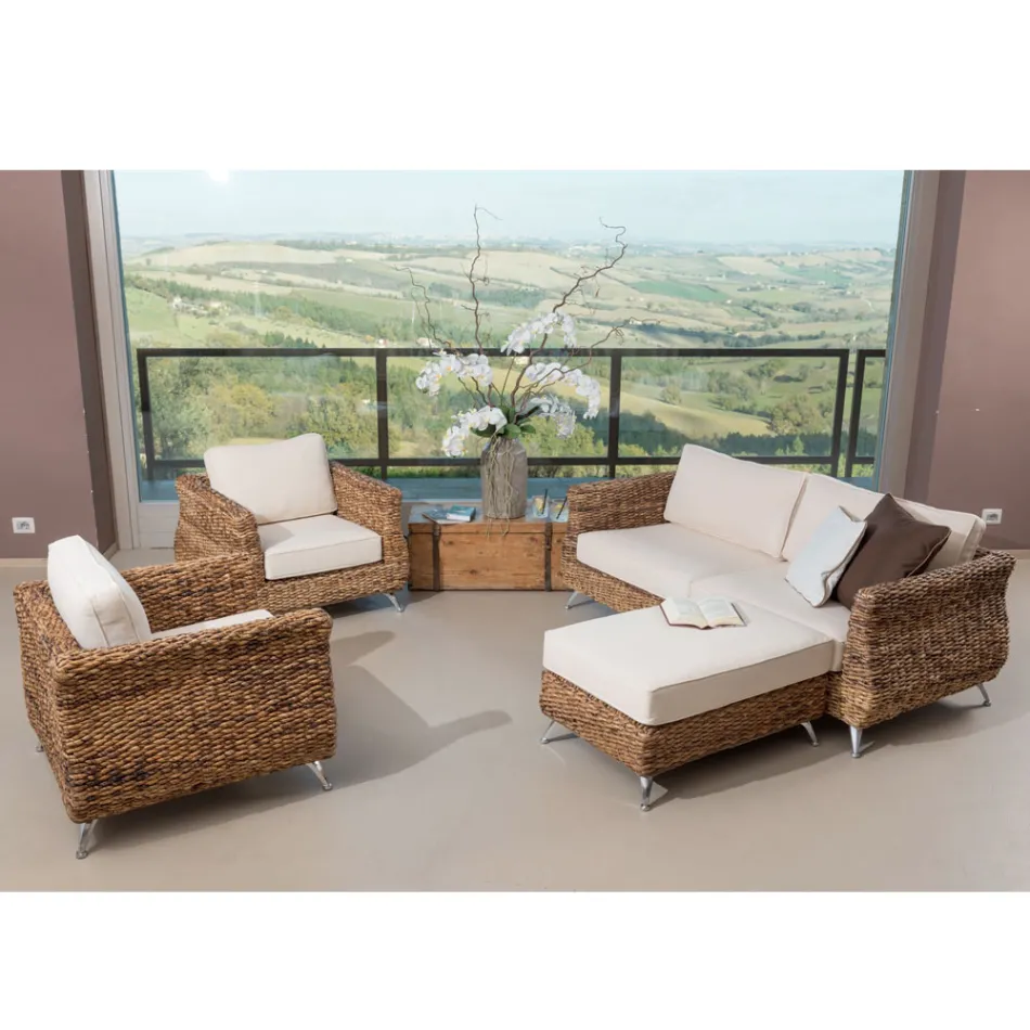 Canapea de exterior cu 2 sau 3 locuri din bananier cu perne - Legolas Viadurini