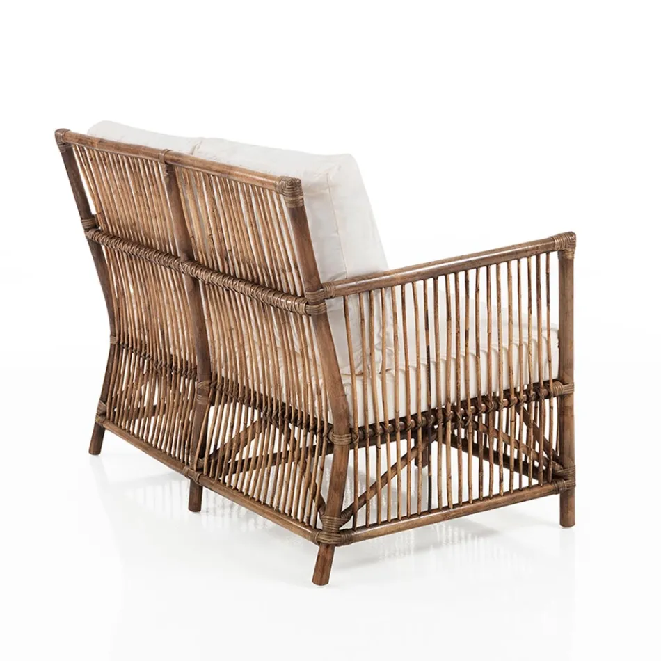 Canapea 2 locuri pentru exterior și interior din ratan și perne din bumbac 100% - Boire Viadurini