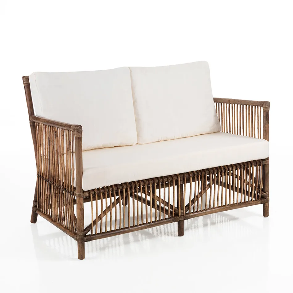 Canapea 2 locuri pentru exterior și interior din ratan și perne din bumbac 100% - Boire Viadurini