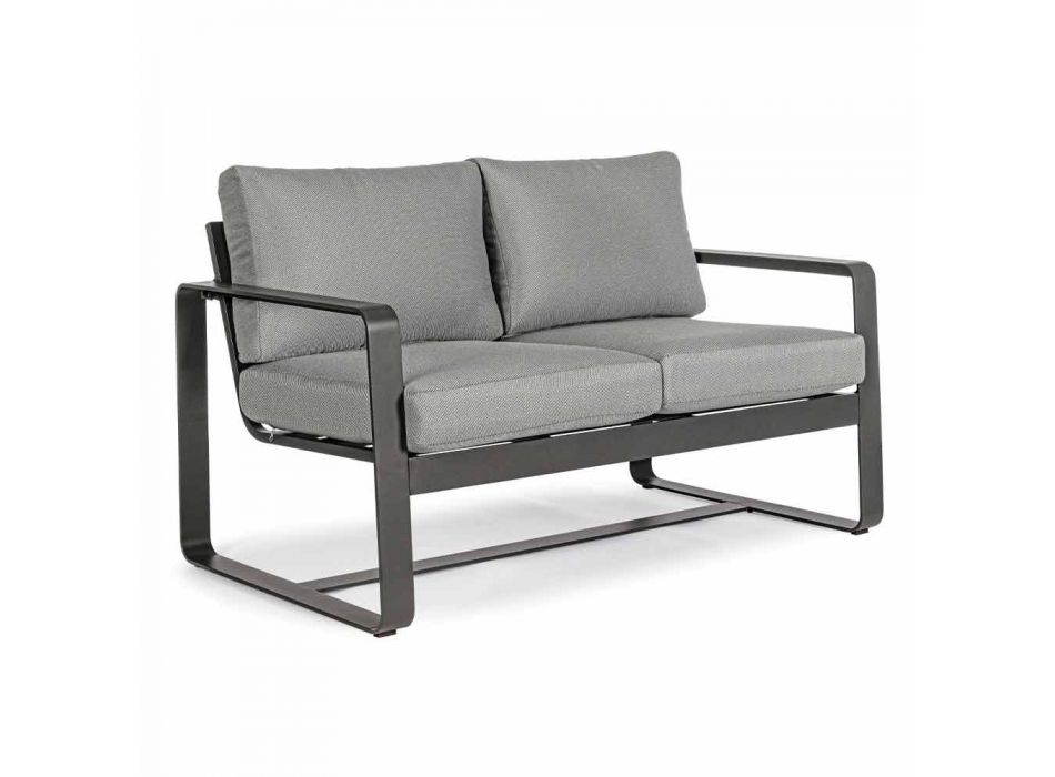 Canapea de exterior cu 2 locuri din aluminiu cu perne din țesătură - Mirea Viadurini
