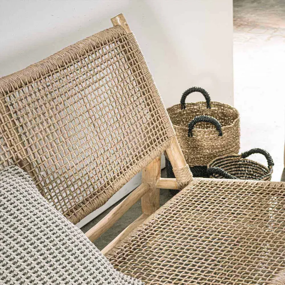 Canapea de exterior cu 2 locuri în ramuri de tec și fibră sintetică - Tecno Viadurini