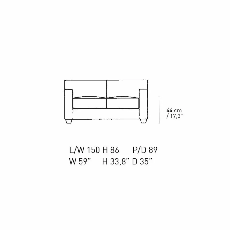 Canapea din piele cu 2 locuri cu picioare din lemn de nuc Made in Italy - Alessandria Viadurini