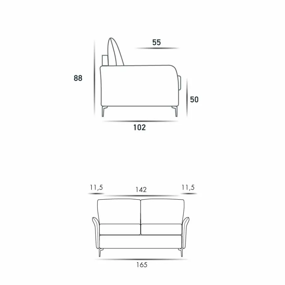 Canapea 2 locuri maxi L.165cm piele artificială / țesătură fabricată în Italia Erica Viadurini