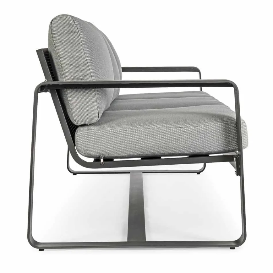 Canapea în aer liber cu 3 locuri cu perne din spate și scaun din țesătură - Mirea Viadurini