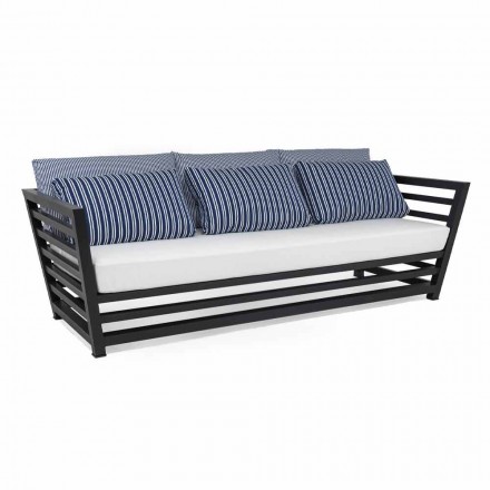 Canapea în aer liber cu 3 locuri în perne din aluminiu alb și negru și albastru - Cynthia Viadurini