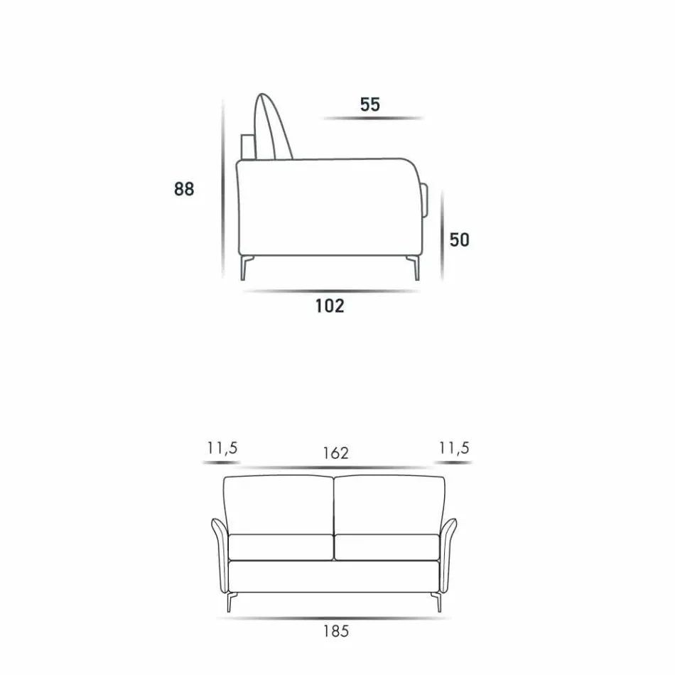 Canapea design 3 locuri L.185cm țesătură / piele ecologică fabricată în Italia Erica Viadurini