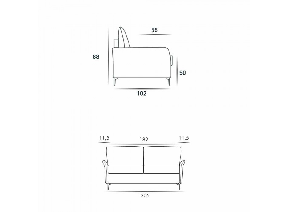 Canapea maxi 3 locuri L205 cm design modern din piele ecologică / țesătură Erica Viadurini