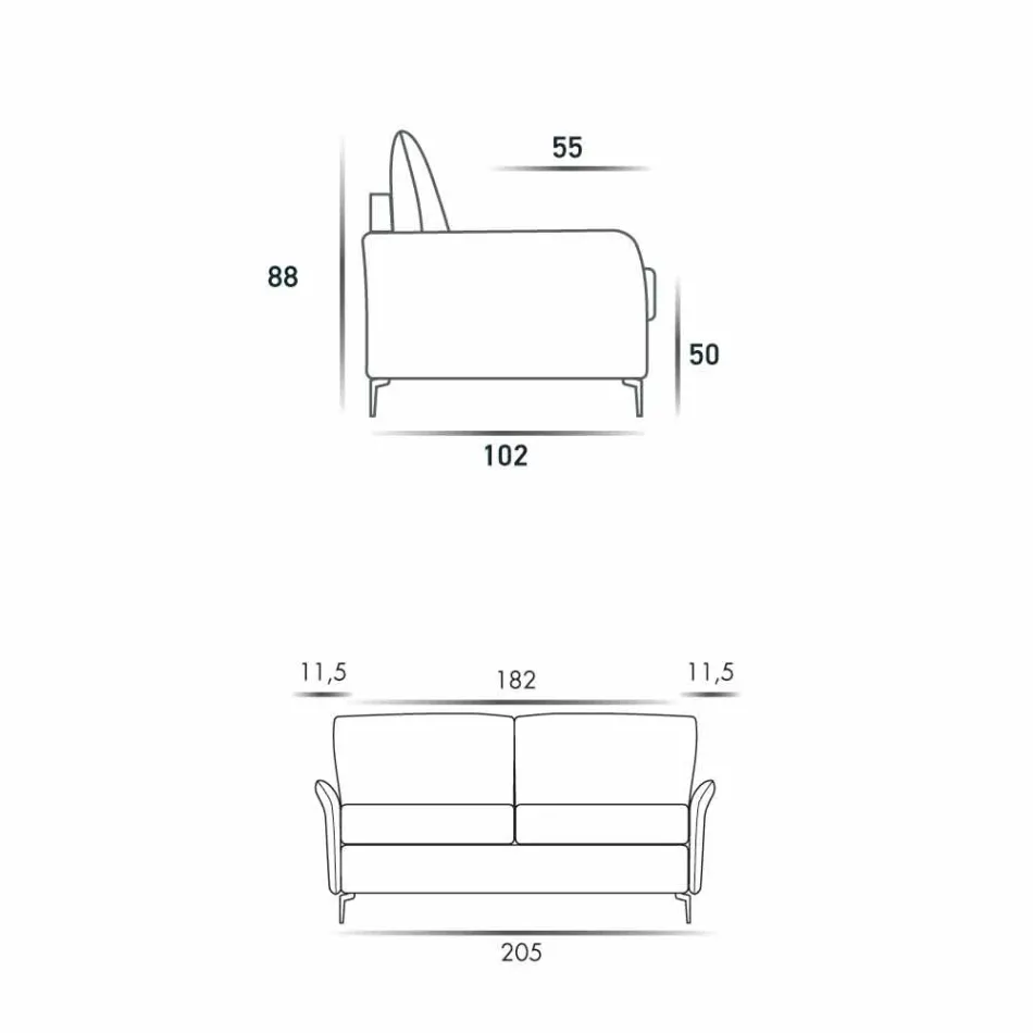 Canapea maxi 3 locuri L205 cm design modern din piele ecologică / țesătură Erica Viadurini