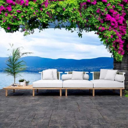 Canapea cu 4 locuri din Teak, țesut frânghie și perne - Bellatrix Viadurini