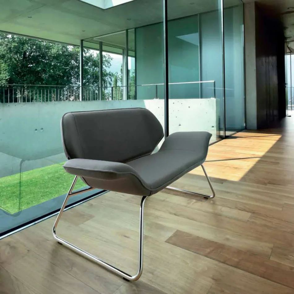 Loveseat din oțel cromat și autentic Cesare piele de vacă Viadurini