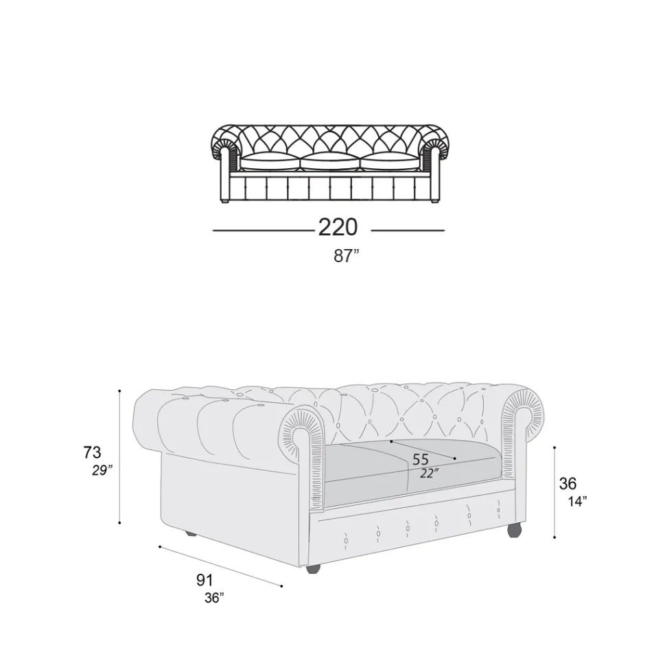 Canapea clasica cu picioare de ceapa din lemn de fag Made in Italy - Spassoso Viadurini