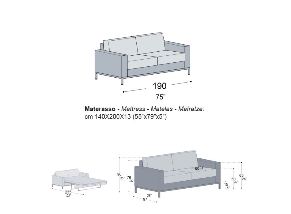 Canapea cu deschidere pentru pat din metal si poliuretan Made in Italy - Folle Viadurini