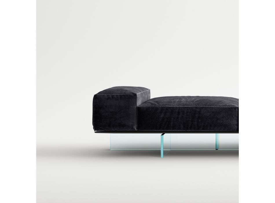Canapea cu bază din sticlă extra-clară și șezut din material fabricat în Italia - Rory Viadurini