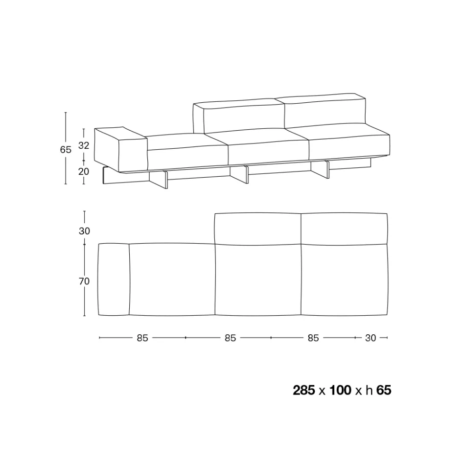 Canapea cu bază din sticlă extra-clară și șezut din material fabricat în Italia - Rory Viadurini
