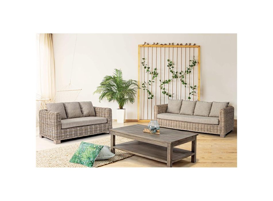 Homemotion - Canapea exterioară Design Ceara cu 3 locuri din lemn și ratan Viadurini