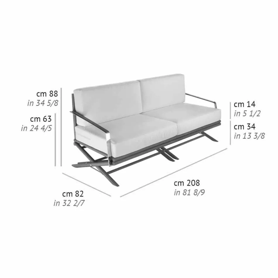 Canapea de exterior cu 3 locuri din lemn natural sau țesătură neagră și de lux - Suzana Viadurini