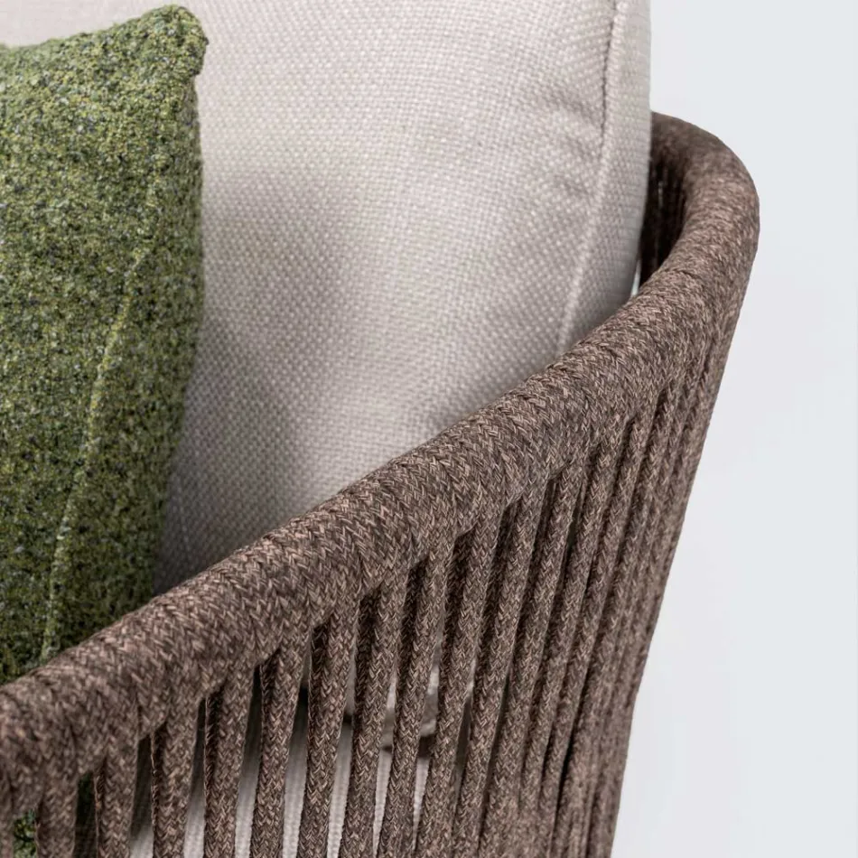 Canapea de exterior din lemn de tec și țesătură de polietilenă - Jhon Viadurini