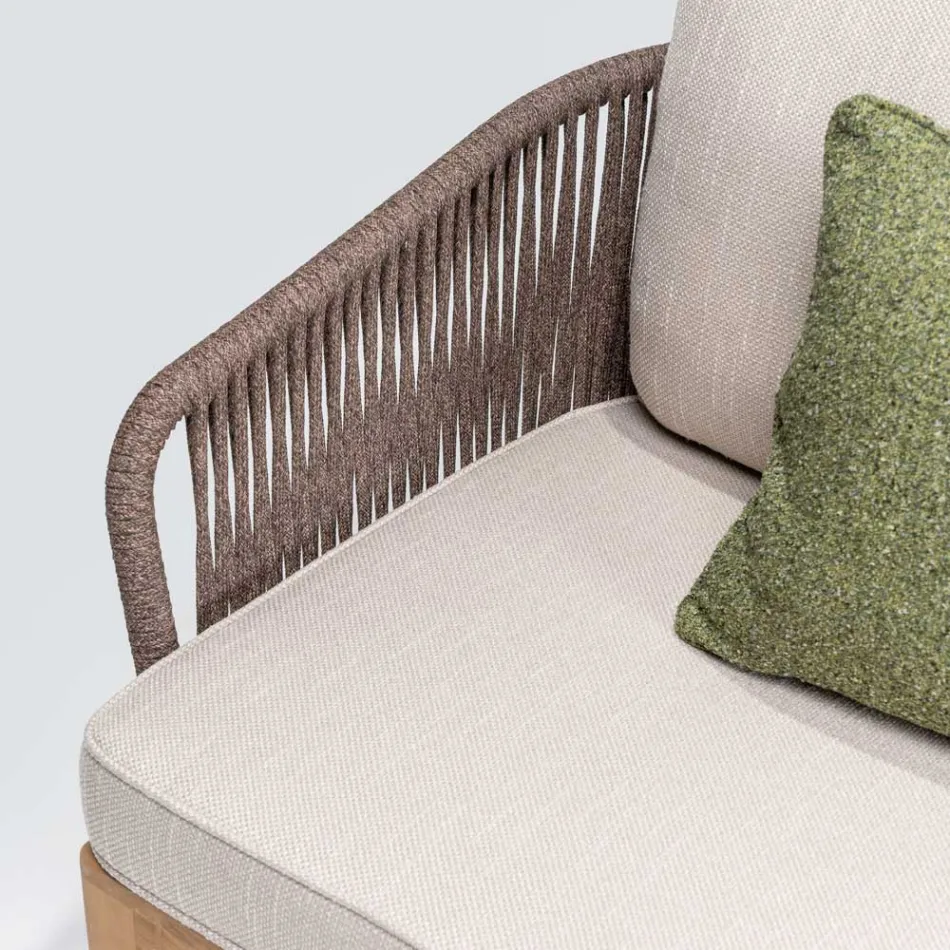 Canapea de exterior din lemn de tec și țesătură de polietilenă - Jhon Viadurini