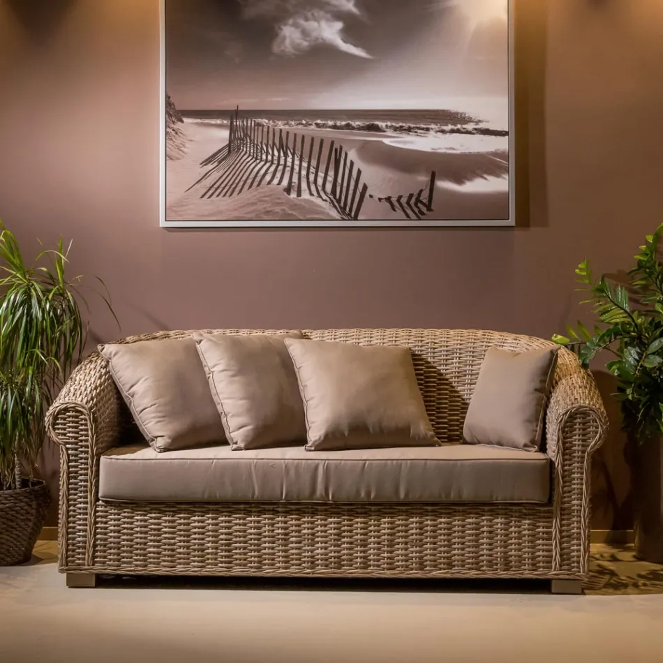 Canapea de Gradina din Fibra Naturala Kubù cu Perne - Isildur Viadurini