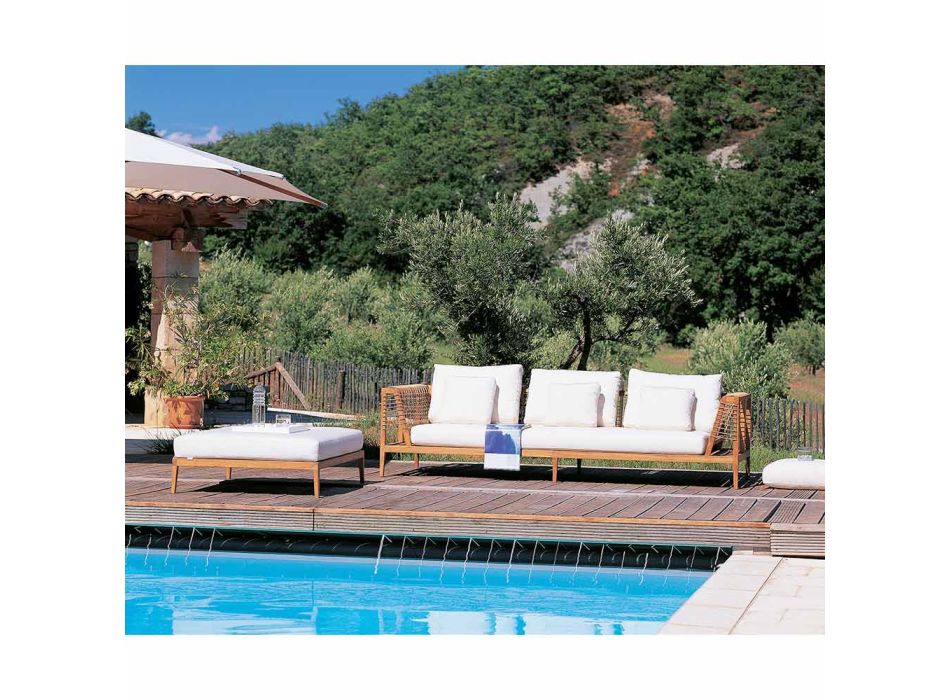 Canapea de gradina din Teak si WaProLace cu Perna Made in Italy - Oracle Viadurini