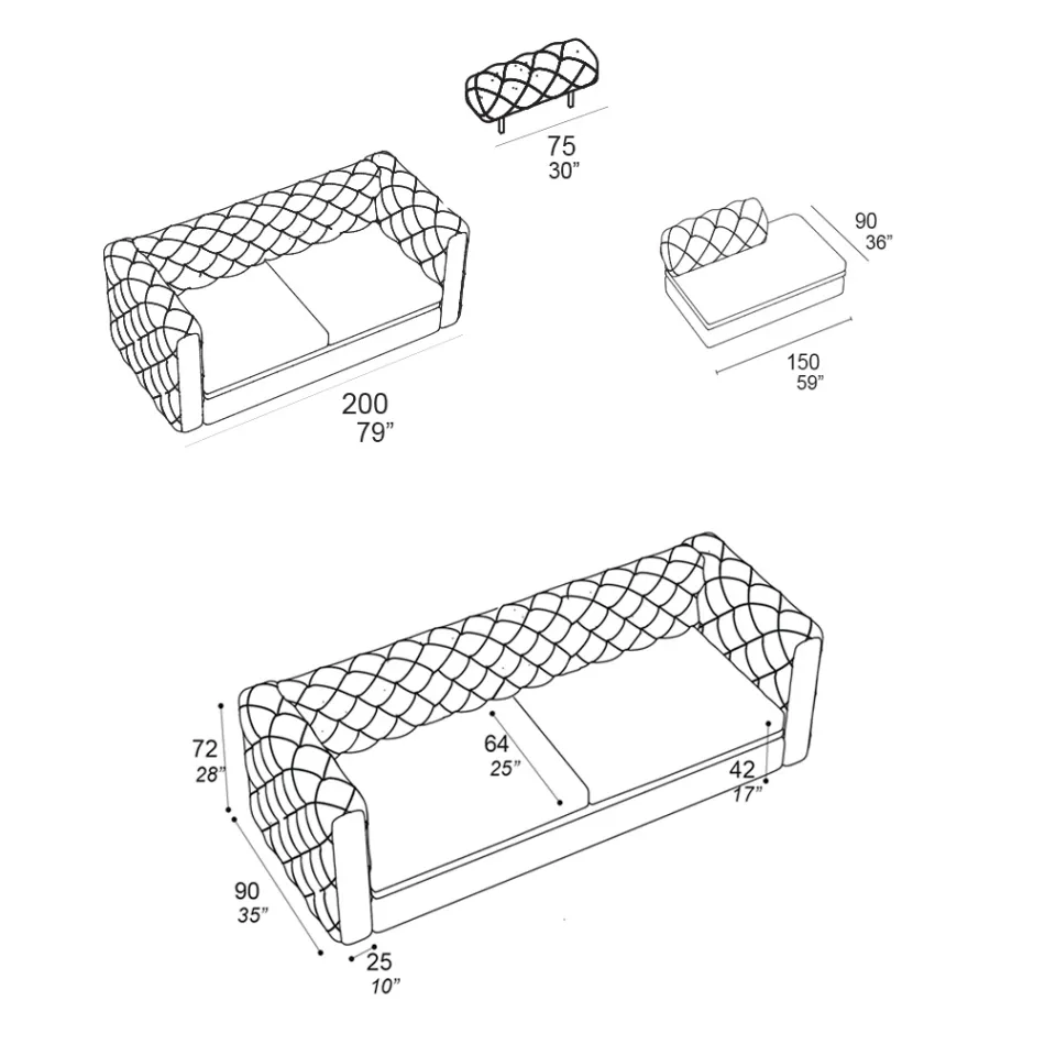 Canapea de interior cu tetiera inclinabila Made in Italy - Dezlantuita Viadurini