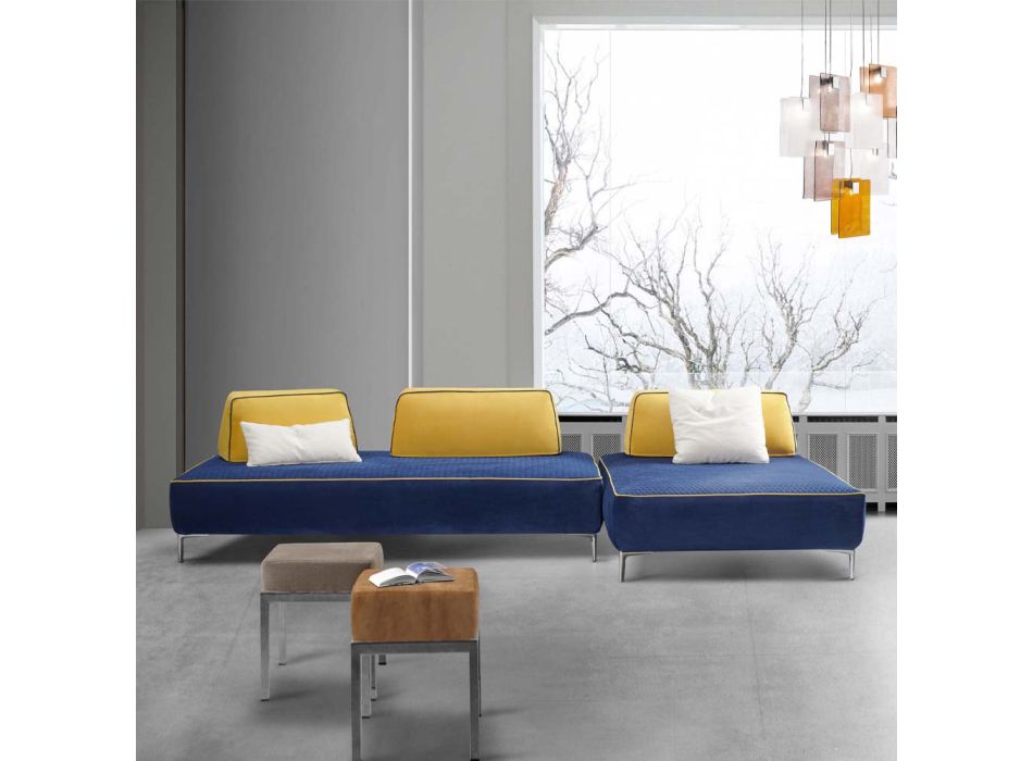 Canapea de living modulara cu 4 locuri din stofa albastra Made in Italy - Mykonos Viadurini