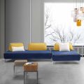 Canapea de living modulara cu 4 locuri din stofa albastra Made in Italy - Mykonos