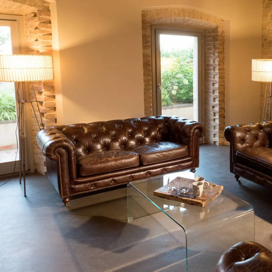 Canapea de living cu 2 sau 3 locuri din piele vintage cu efect imbatranit - stampila Viadurini