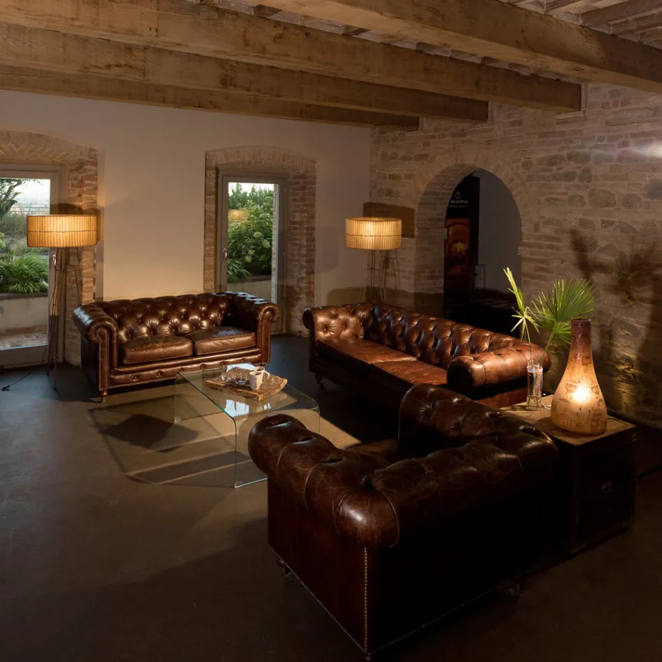 Canapea de living cu 2 sau 3 locuri din piele vintage cu efect imbatranit - stampila Viadurini