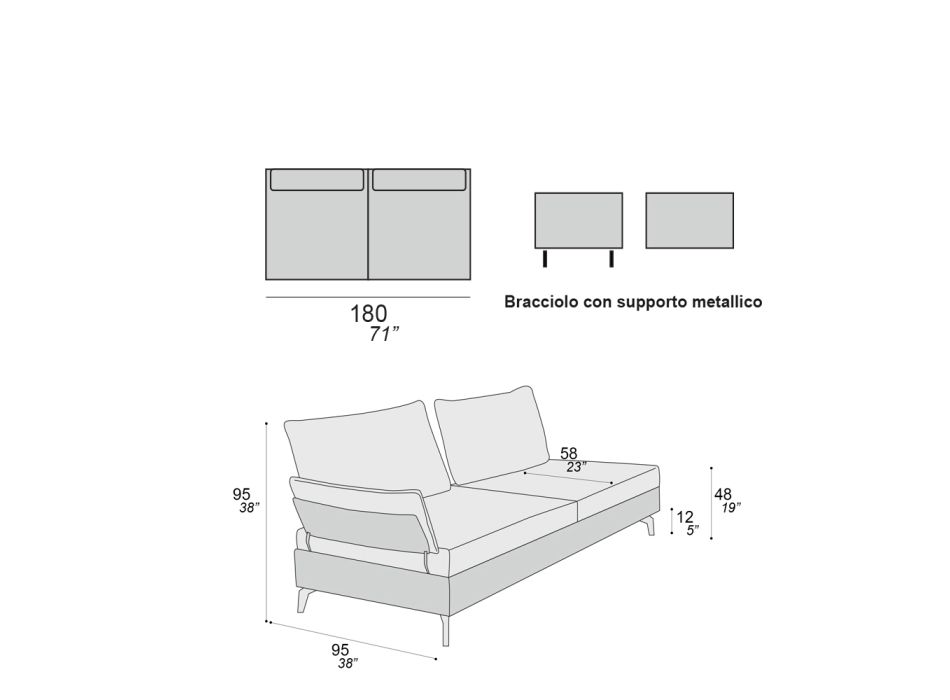 Canapea Sufragerie cu 2 Spătare și 2 Cotiere Mobile - Prețioasă Viadurini