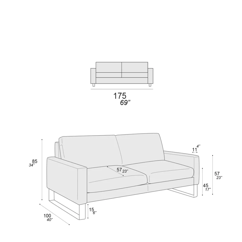 Canapea de sufragerie cu picioare sanie din metal cromat - Exclusiv Viadurini