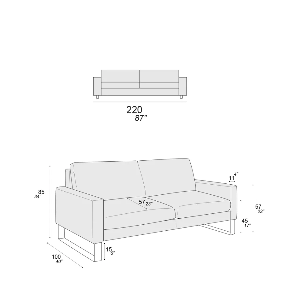 Canapea de sufragerie cu picioare sanie din metal cromat - Exclusiv Viadurini