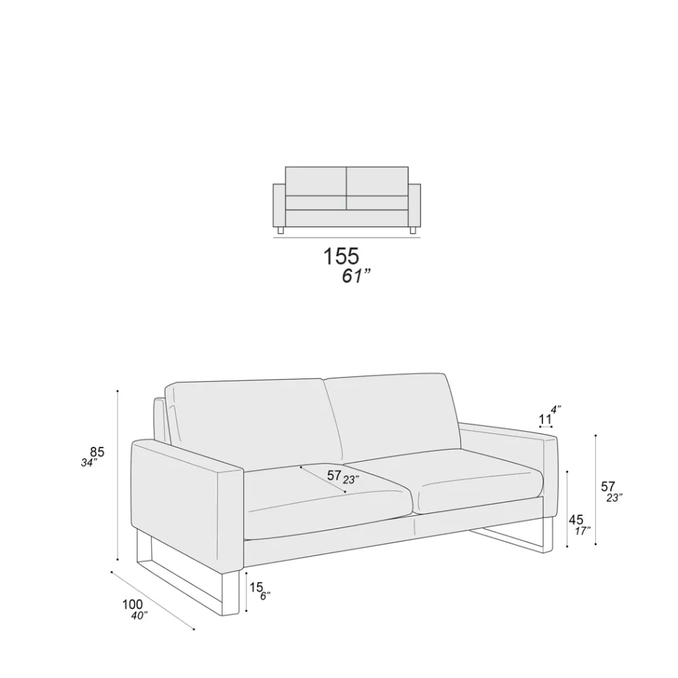 Canapea de sufragerie cu picioare sanie din metal cromat - Exclusiv Viadurini