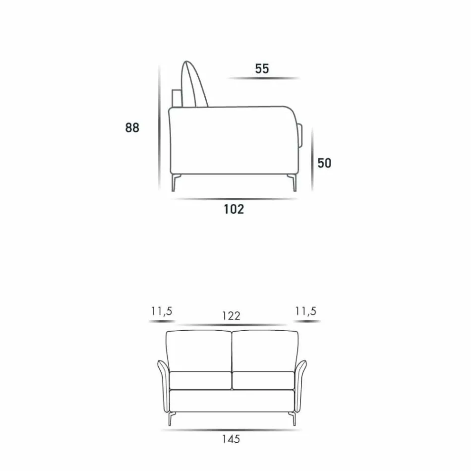 Canapea cu două locuri, design modern, L.145 cm, piele ecologică / țesătură Erica Viadurini