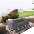 Canapea etnică cu două locuri căptușită în material patchwork și lemn - fibră Viadurini