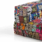 Canapea etnică cu două locuri căptușită în material patchwork și lemn - fibră Viadurini