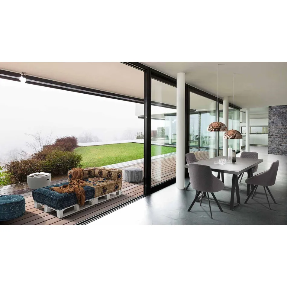 Canapea etnică cu două locuri căptușită în material patchwork și lemn - fibră Viadurini