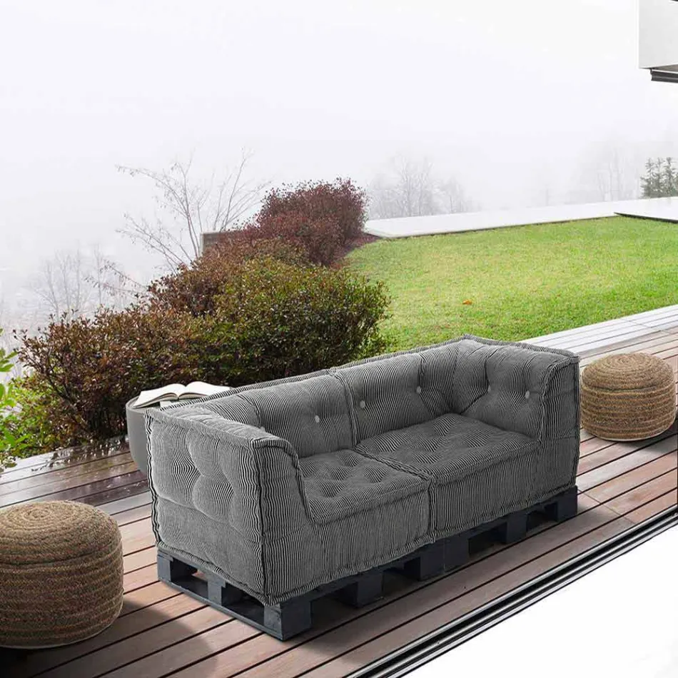 Canapea etnică cu două locuri căptușită în material patchwork și lemn - fibră Viadurini