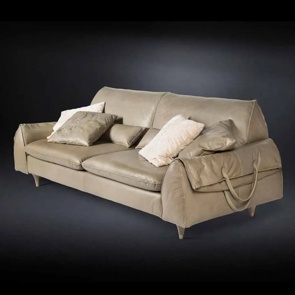 din lemn masiv si canapea de piele cu cotiere Eva pentru obiecte Viadurini