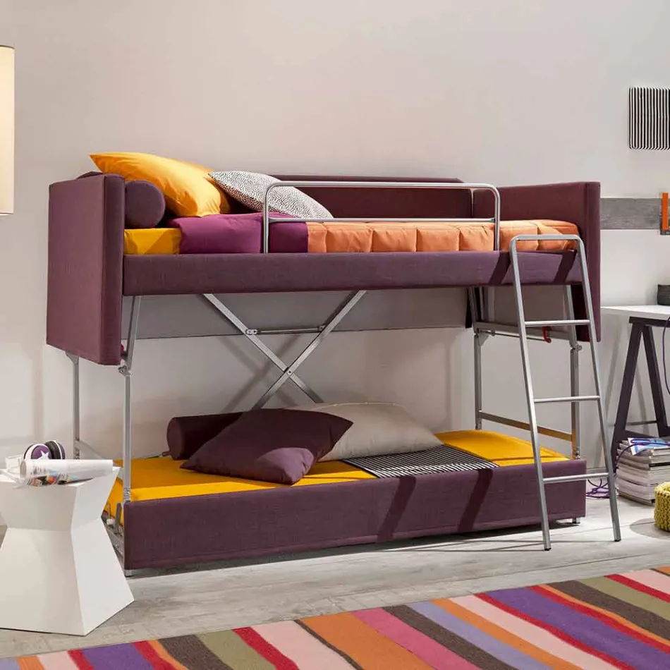 Canapea cu pat supraetajat design, acoperită din țesătură Made in Italy - Gretel Viadurini